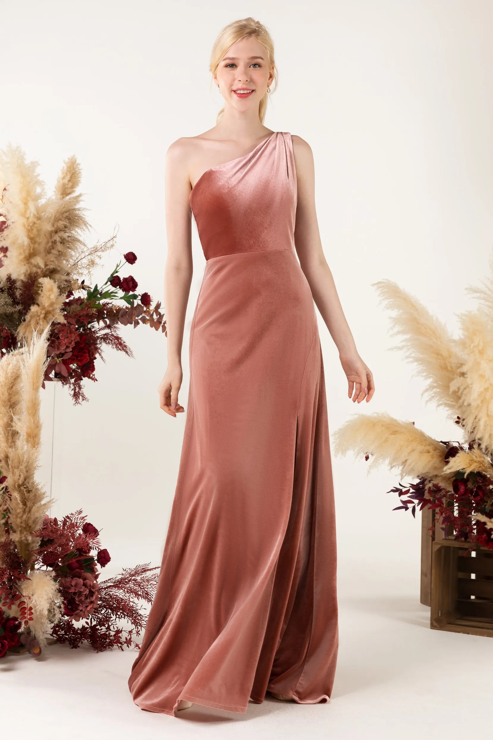 Sheath Sweep-Brush Train Velvet Bridesmaid Dress Formal Dresses CB0537 sold by Cocomelody product image thumbnail 3