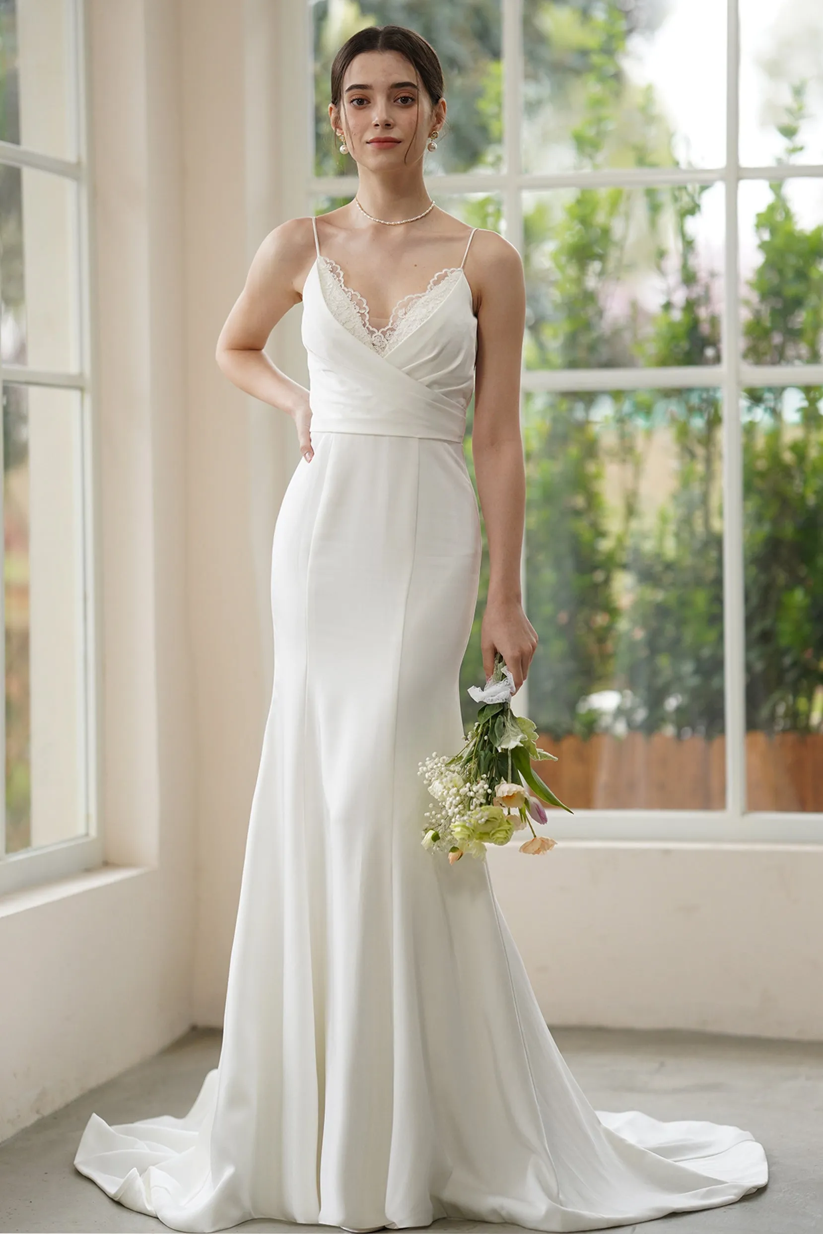 Trumpet-Mermaid Sweep-Brush Train Stretch Satin Wedding Dress CW3310 sold by Cocomelody product image thumbnail 3
