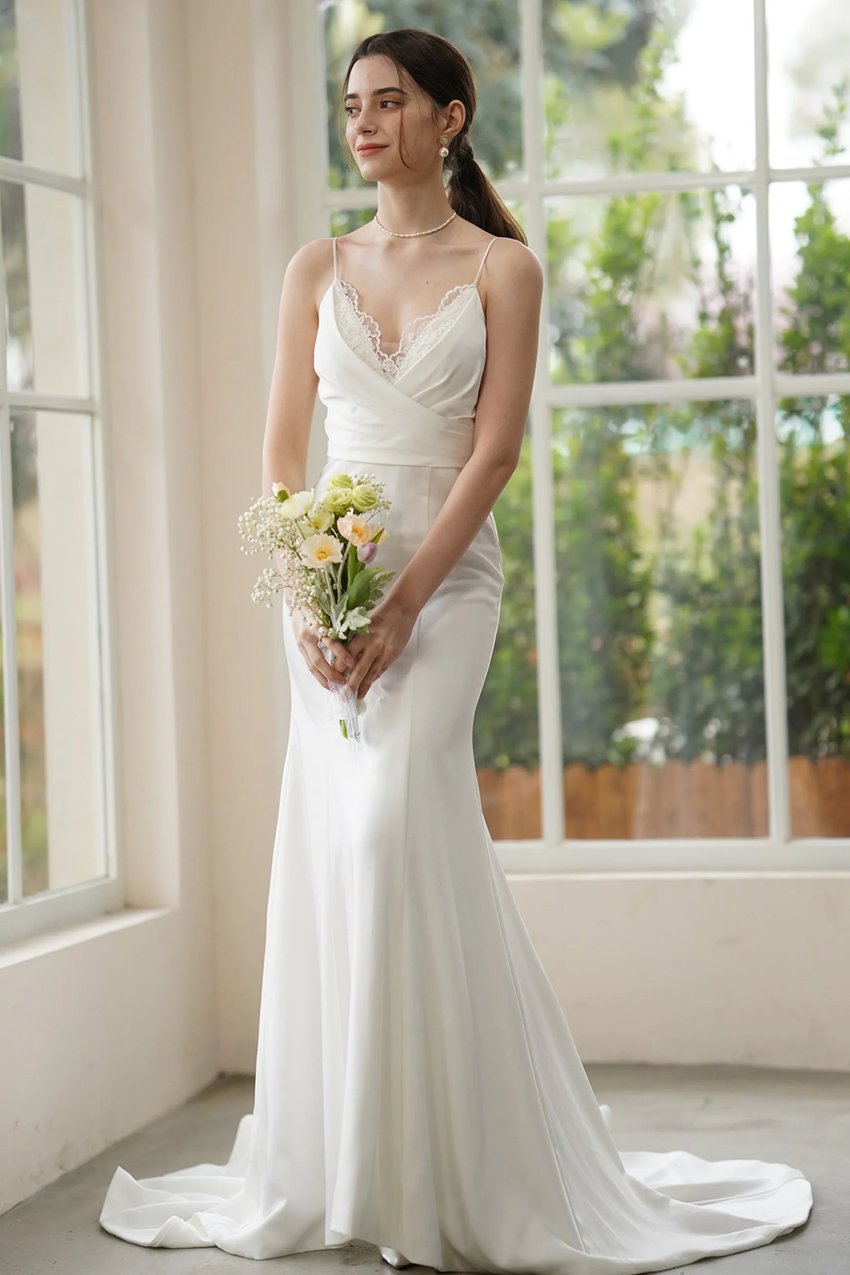 Trumpet-Mermaid Sweep-Brush Train Stretch Satin Wedding Dress CW3310 sold by Cocomelody product image thumbnail 4