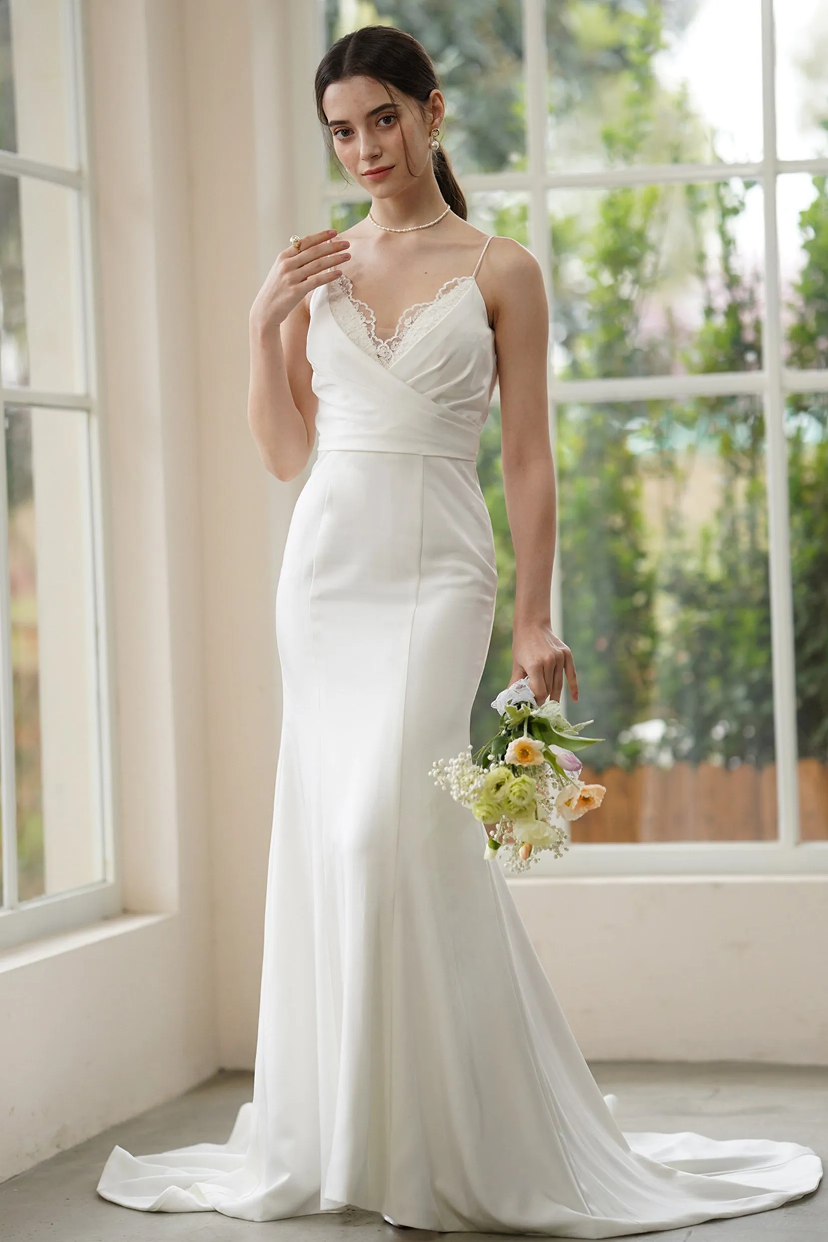 Trumpet-Mermaid Sweep-Brush Train Stretch Satin Wedding Dress CW3310 sold by Cocomelody
