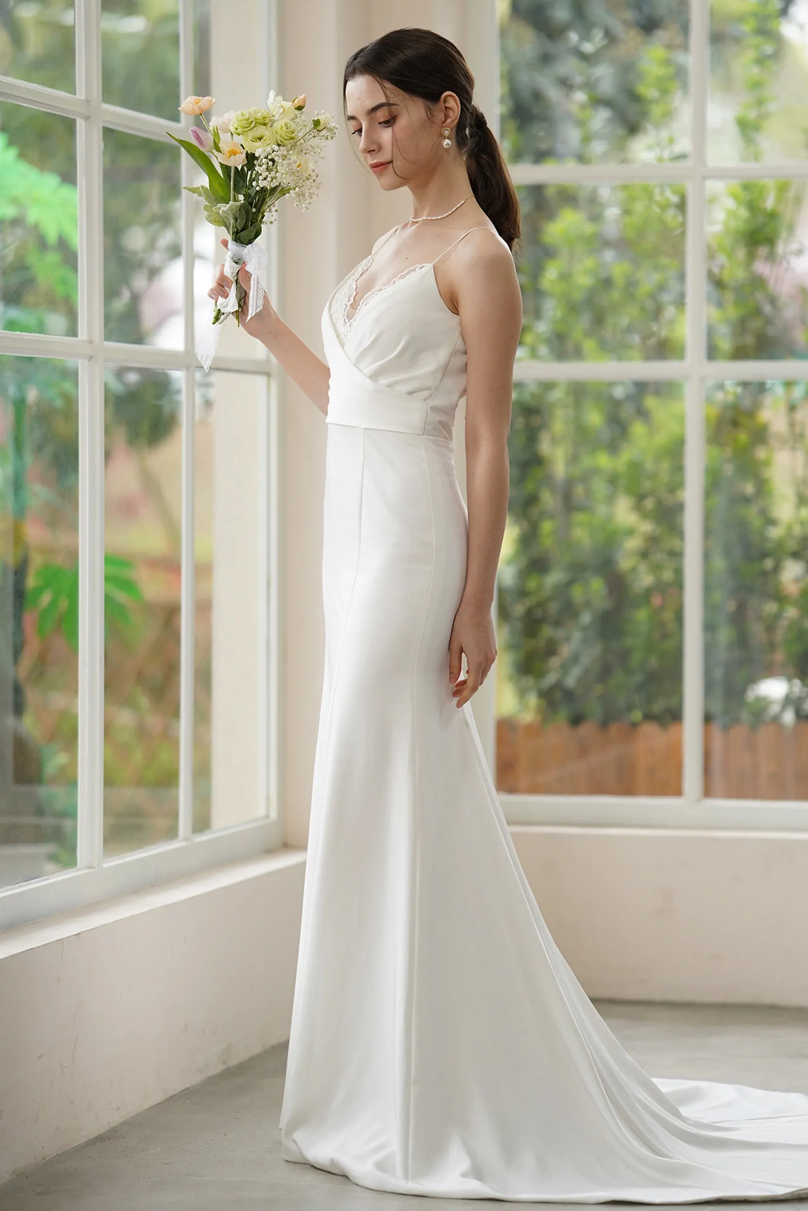 Trumpet-Mermaid Sweep-Brush Train Stretch Satin Wedding Dress CW3310 sold by Cocomelody product image thumbnail 5
