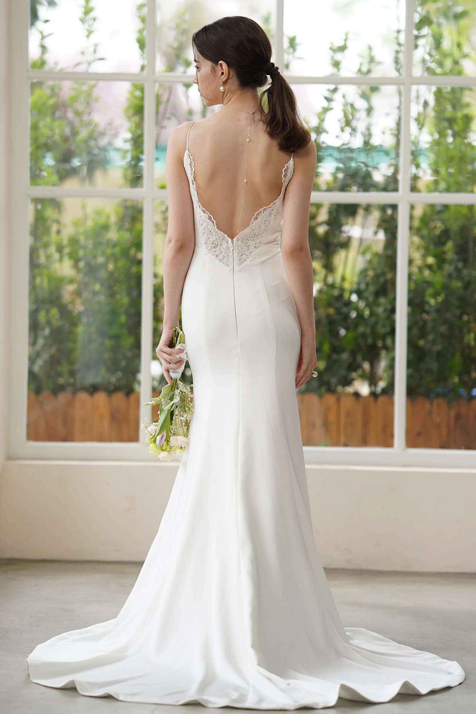 Trumpet-Mermaid Sweep-Brush Train Stretch Satin Wedding Dress CW3310 sold by Cocomelody product image thumbnail 2