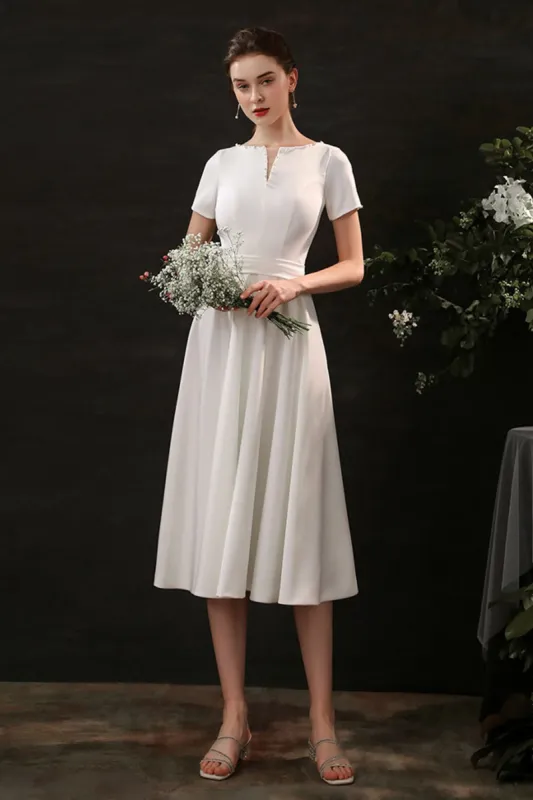 Sheath-Column Tea Length Satin Wedding Dress CW2694 sold by Cocomelody