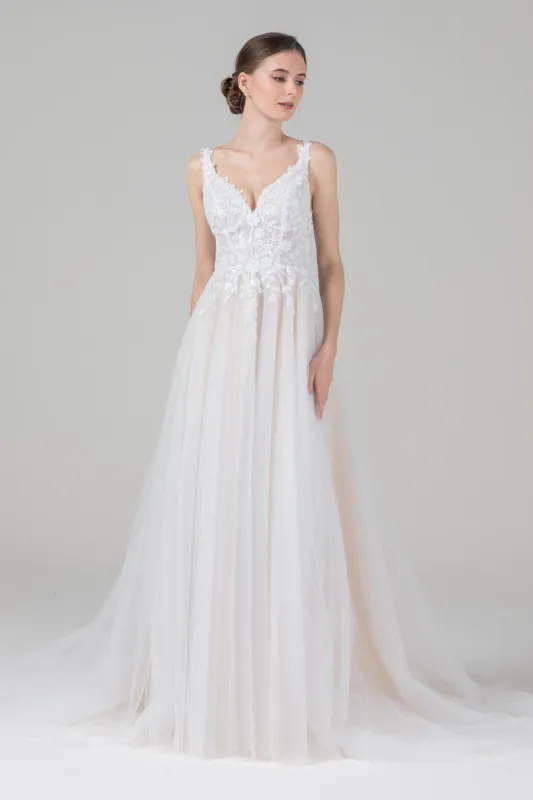 A-Line Court Train Tulle Lace Wedding Dress CW2585CR sold by Cocomelody