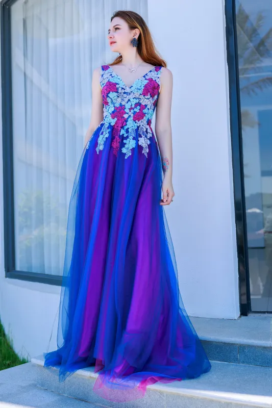 A-Line Sweep-Brush Train Tulle Prom Dress CS0500 sold by Cocomelody