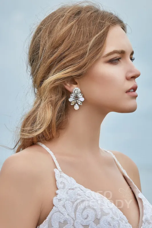 Elegant Zircon Wedding Earrings with Jewel HG18011 sold by Cocomelody