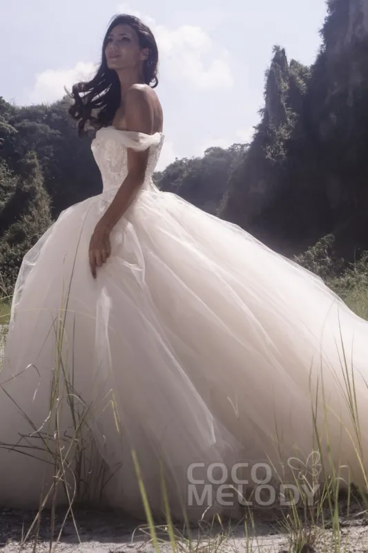 Princess Court Train Satin and Tulle Wedding Dress LD5066 sold by Cocomelody