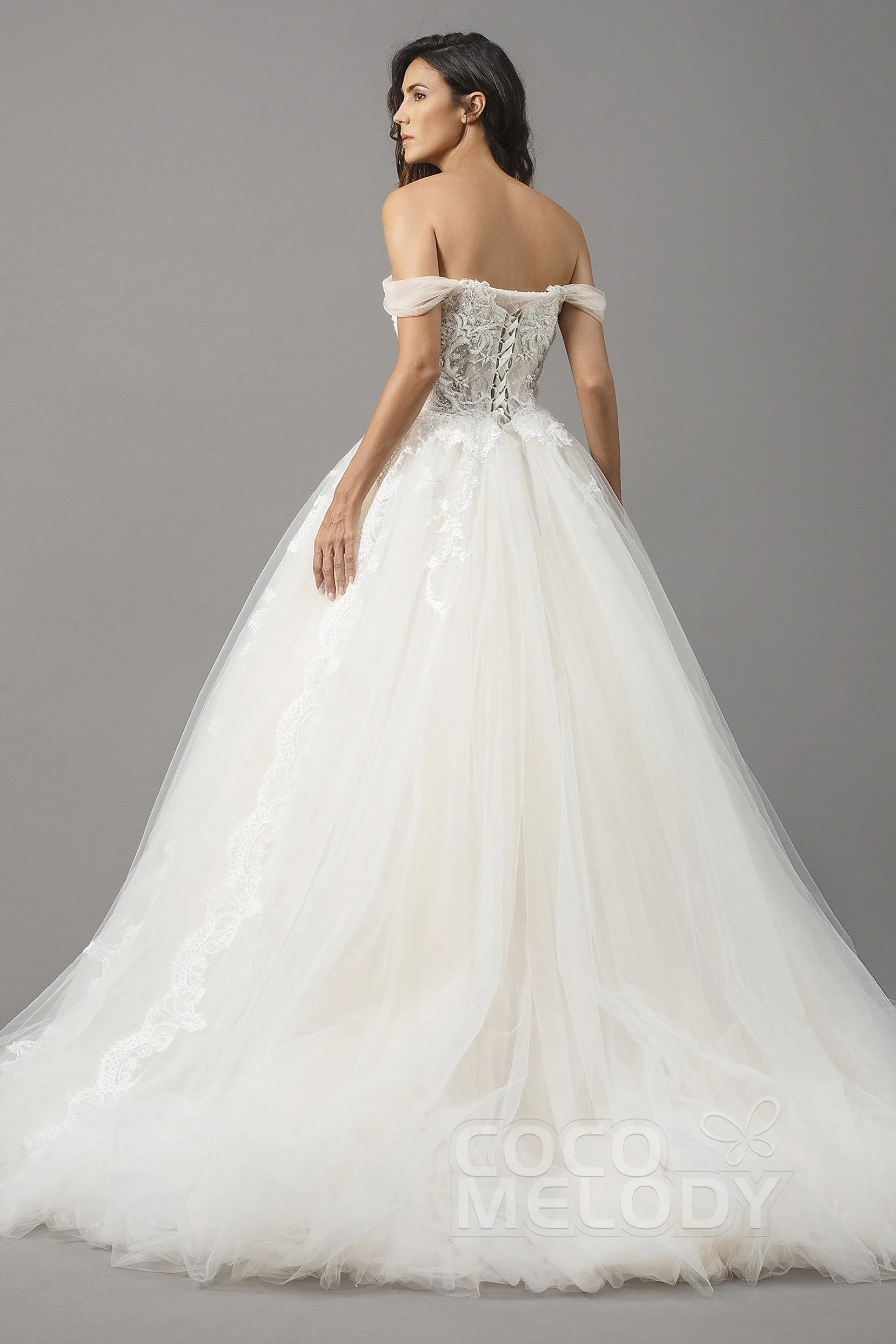 Princess Court Train Satin and Tulle Wedding Dress LD5066 sold by Cocomelody product image thumbnail 4