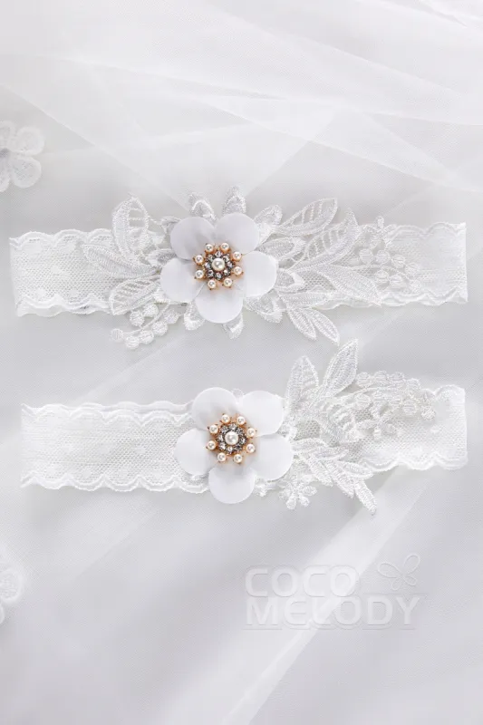 Lace Wedding Garter with Flower and Pearls CZ0189 sold by Cocomelody