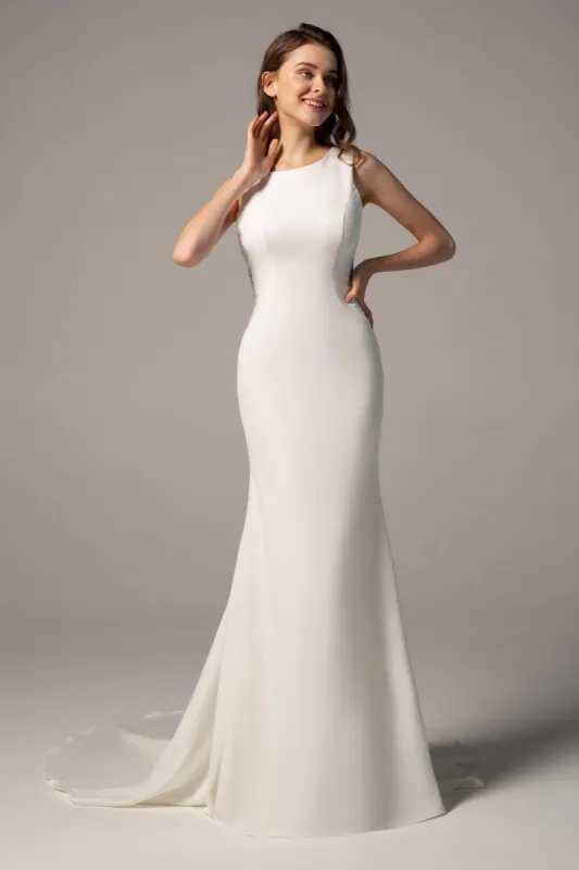 Trumpet-Mermaid Court Train Stretch Satin Wedding Dress CW2363 sold by Cocomelody