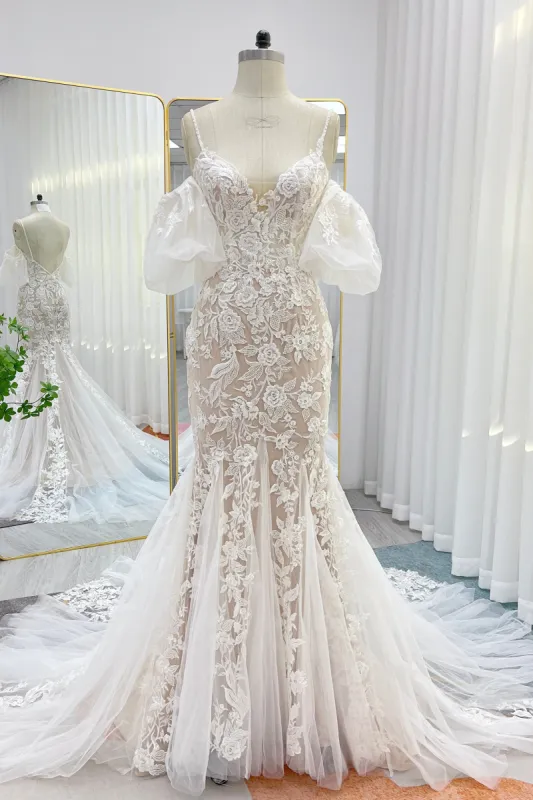 Trumpet-Mermaid Chapel Train Lace Tulle Wedding Dress CW3276 sold by Cocomelody