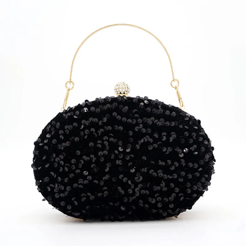 Goose egg oval crossbody Carry colorful black sequin dinner bag 675056328141 sold by Cocomelody