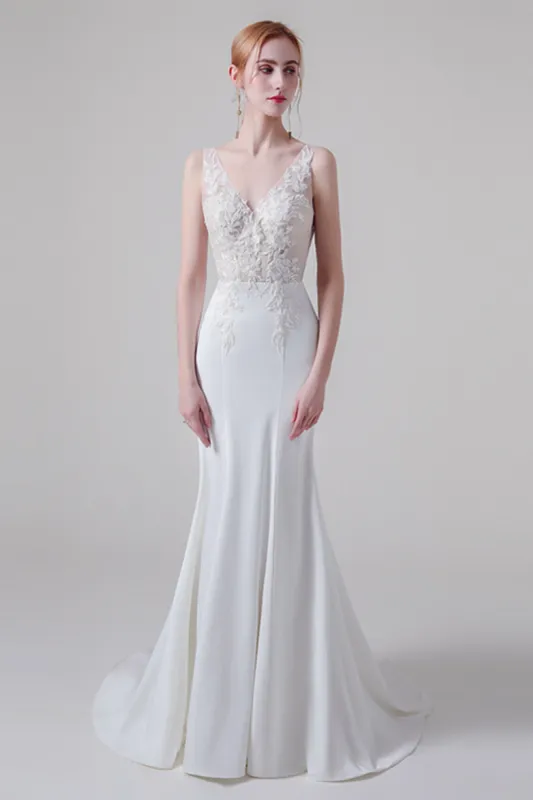 Trumpet Sweep-Brush Train Lace Elastic Cloth Wedding Dress CW2745 sold by Cocomelody