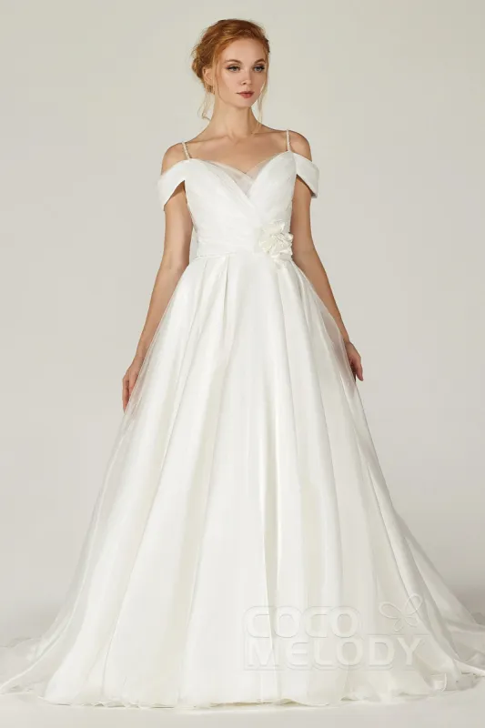 A-Line Court Train Organza and Satin Wedding Dress CW2291 sold by Cocomelody