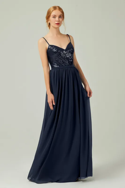 A-Line Floor Length Chiffon Sequined Bridesmaid Dress Formal Dresses CB0333 sold by Cocomelody