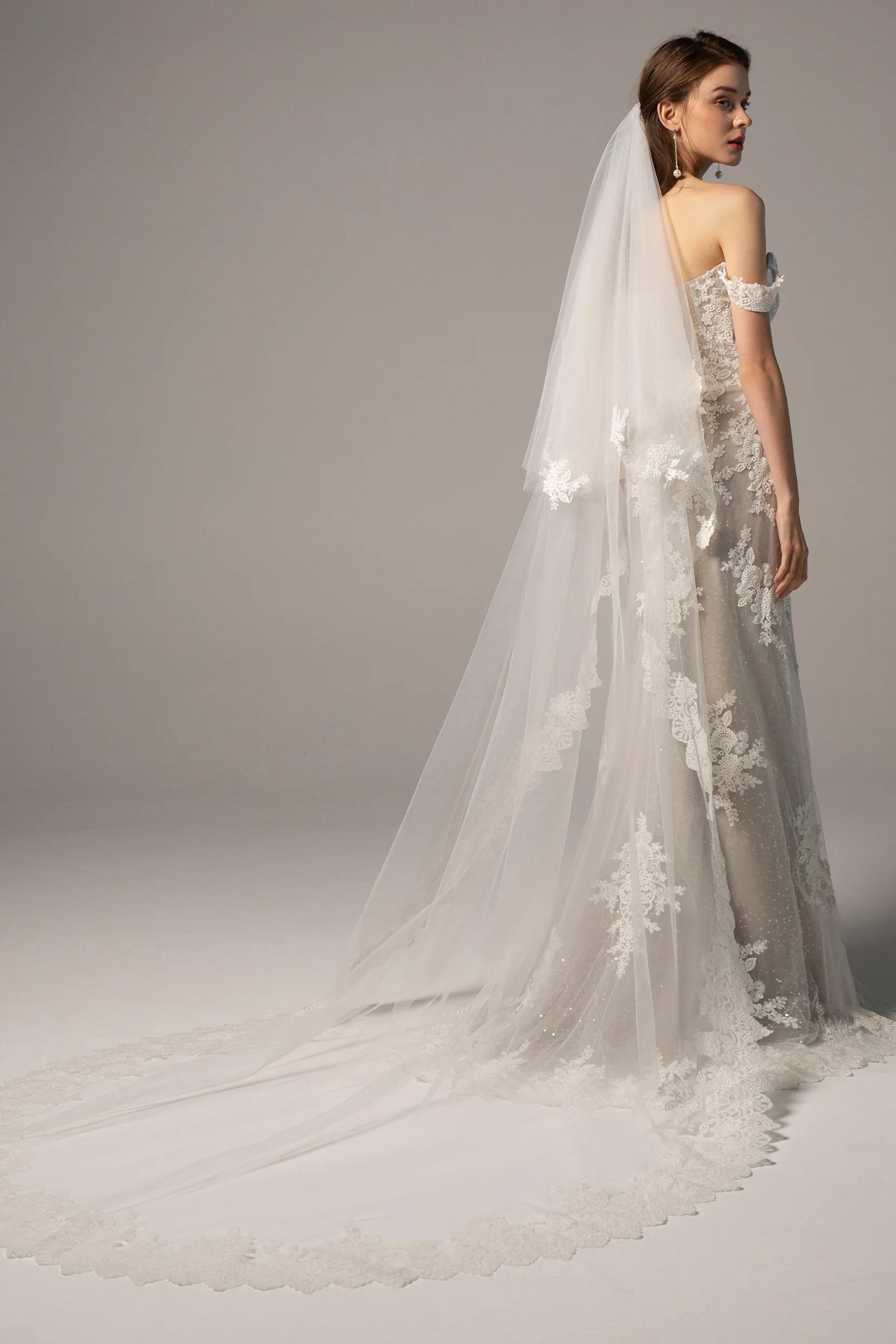 Two-tier Lace Edge Tulle Cathedral Veils Appliques CV0213 sold by Cocomelody