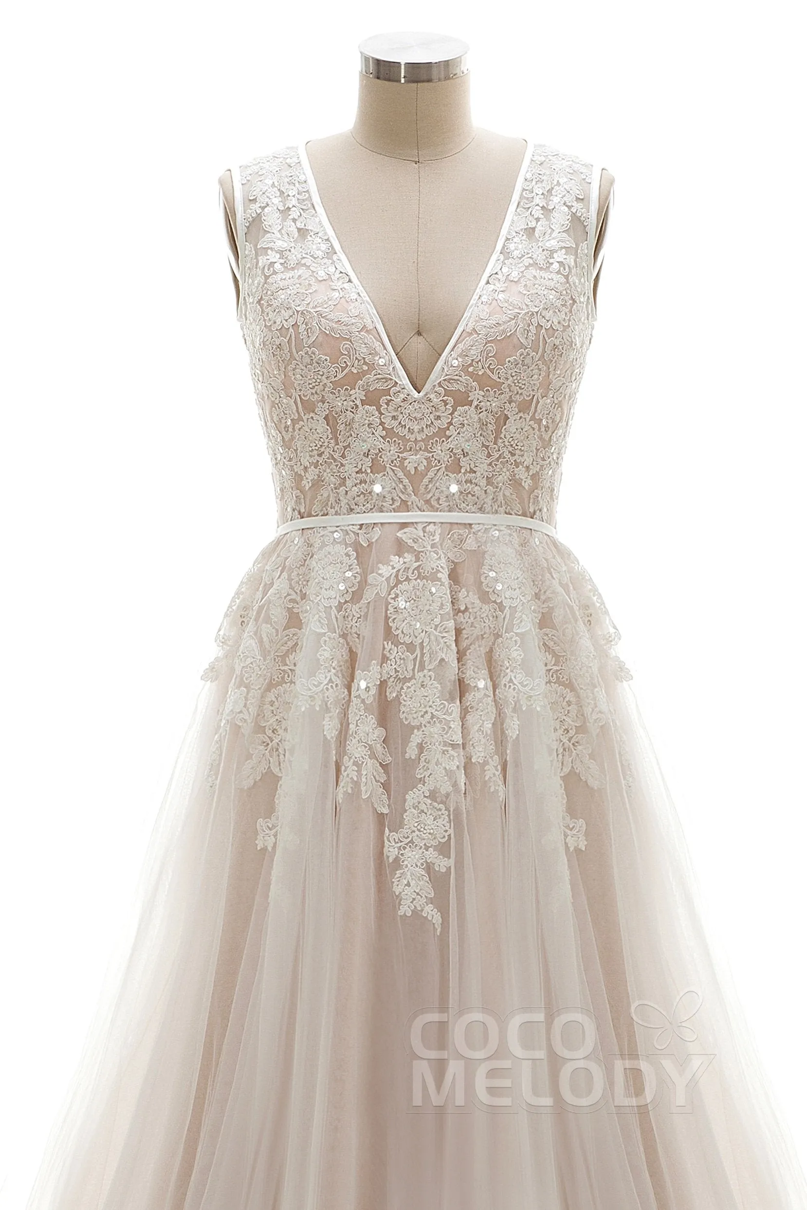 A-Line Court Train Tulle and Lace Wedding Dress LD3932 sold by Cocomelody product image thumbnail 3