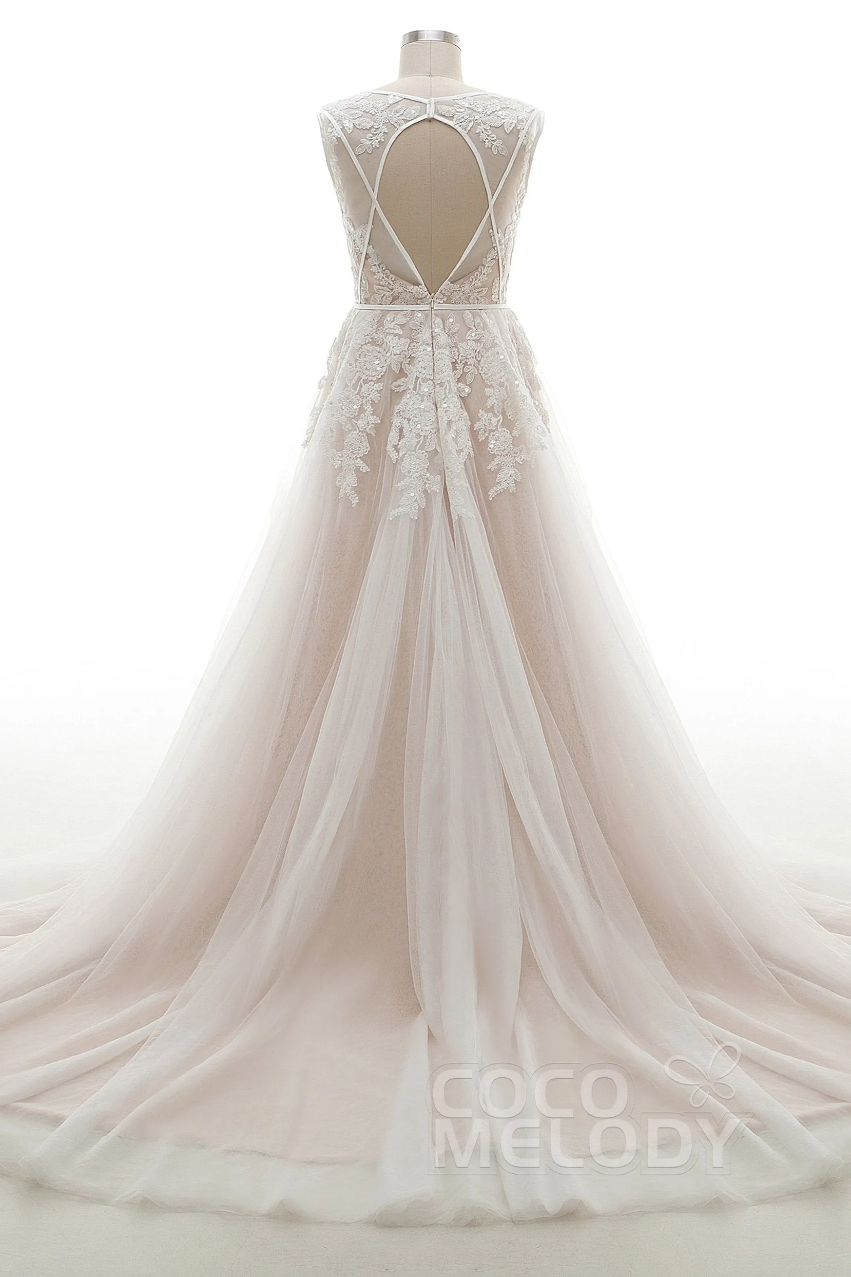 A-Line Court Train Tulle and Lace Wedding Dress LD3932 sold by Cocomelody product image thumbnail 2