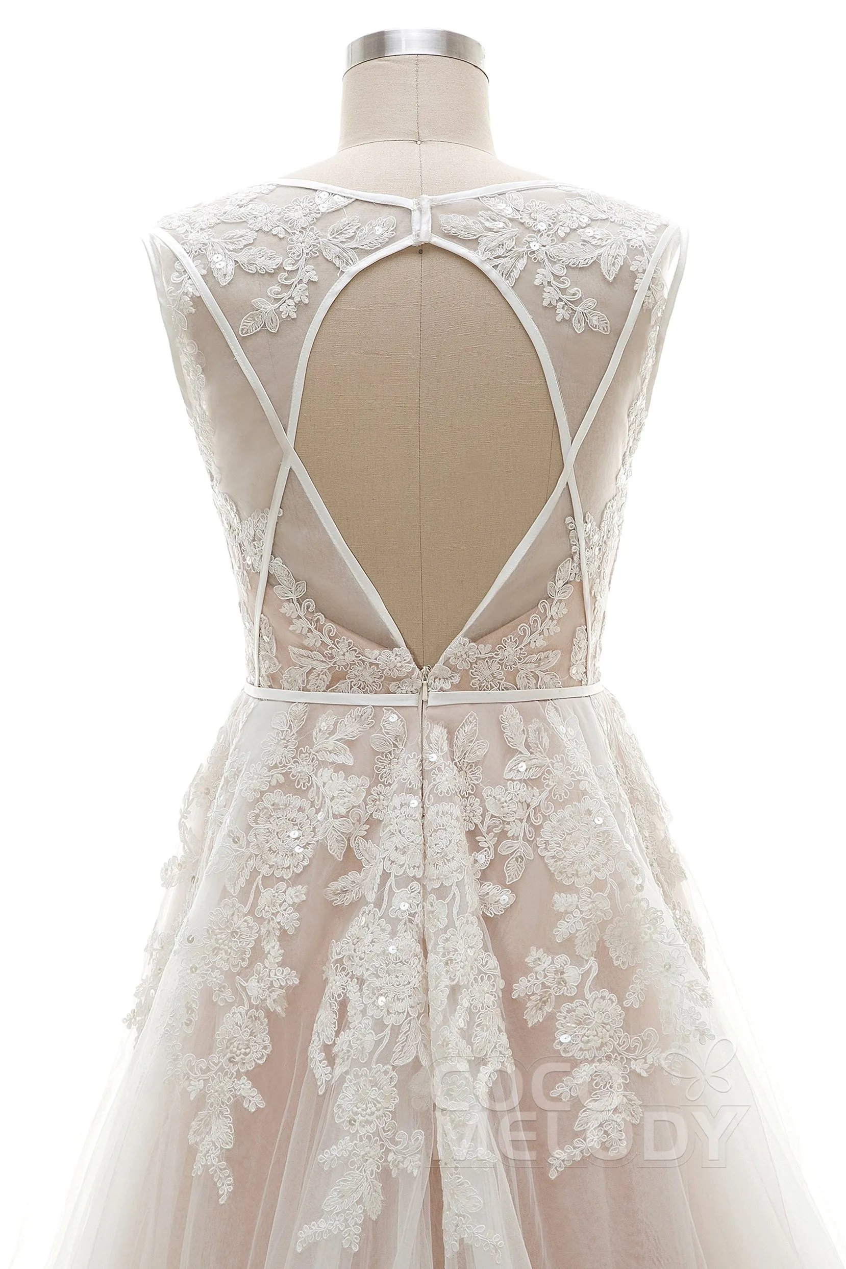 A-Line Court Train Tulle and Lace Wedding Dress LD3932 sold by Cocomelody product image thumbnail 4