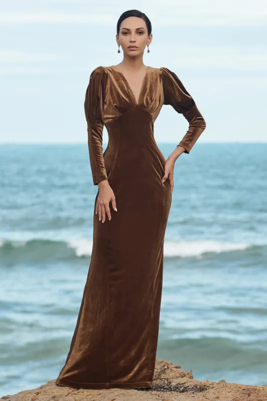 Sheath-Column Sweep-Brush Train Velvet Dress CG0056 sold by Cocomelody