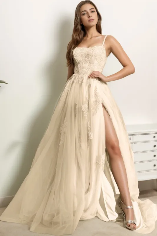 A-Line Sweep-Brush Train Tulle Prom Dress CS0415 sold by Cocomelody