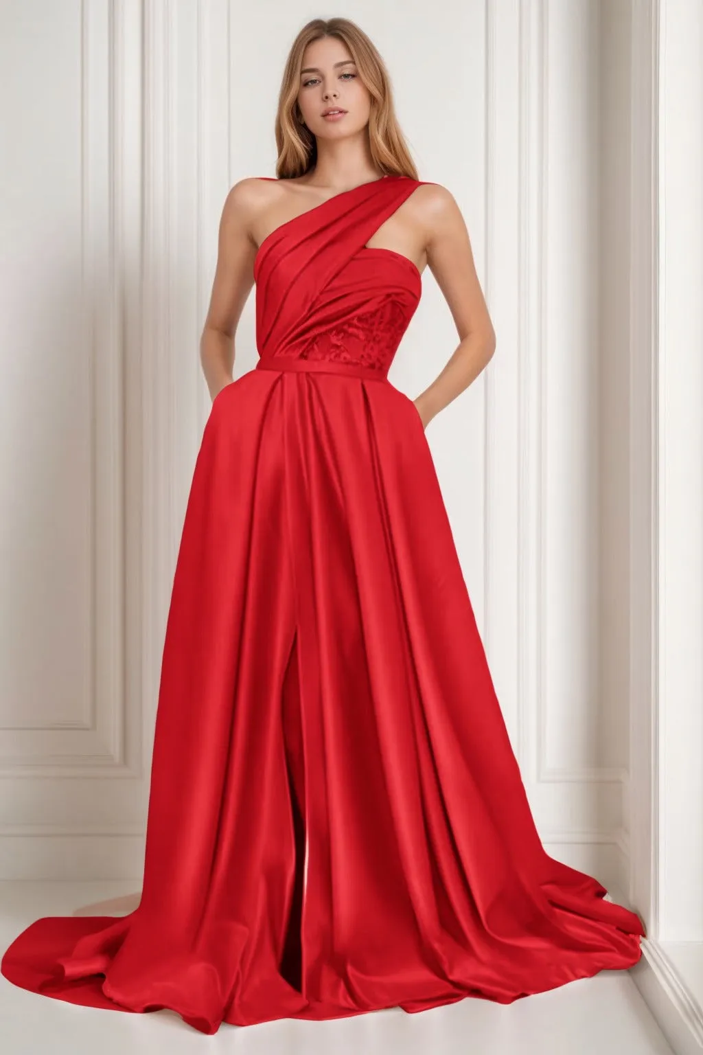 A-Line Sweep-Brush Train Satin Prom Dress CS0429 sold by Cocomelody product image thumbnail 3
