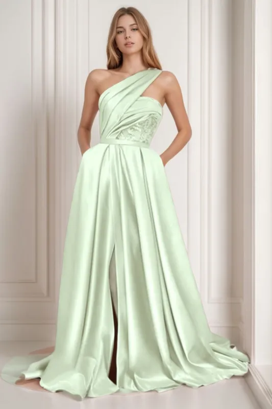 A-Line Sweep-Brush Train Satin Prom Dress CS0429 sold by Cocomelody