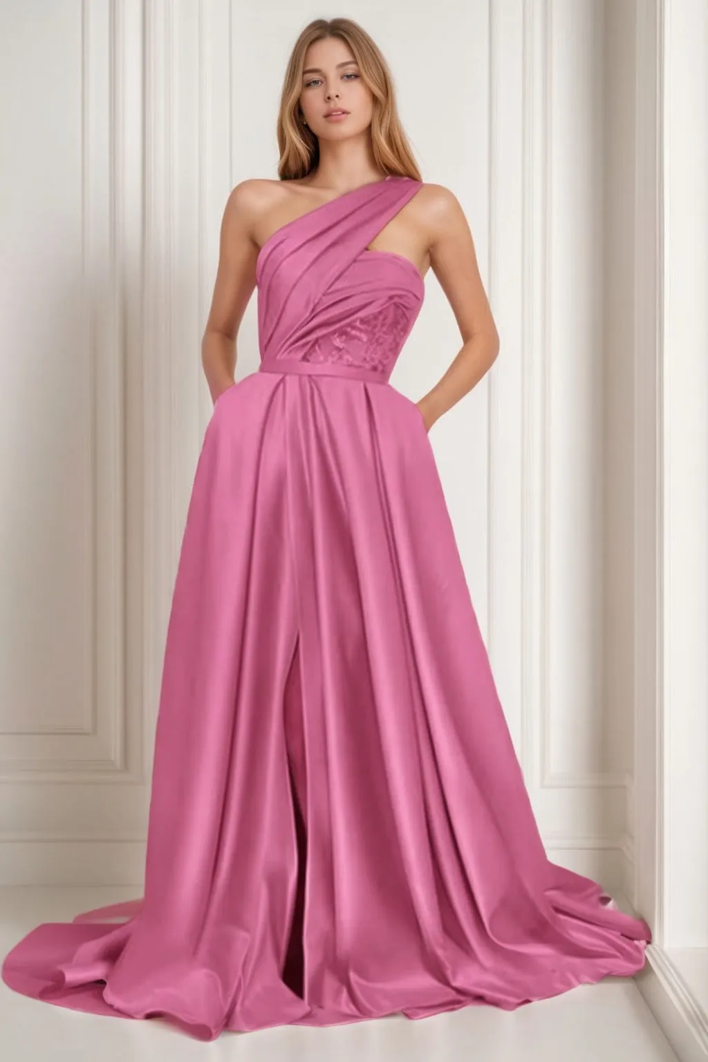 A-Line Sweep-Brush Train Satin Prom Dress CS0429 sold by Cocomelody product image thumbnail 4