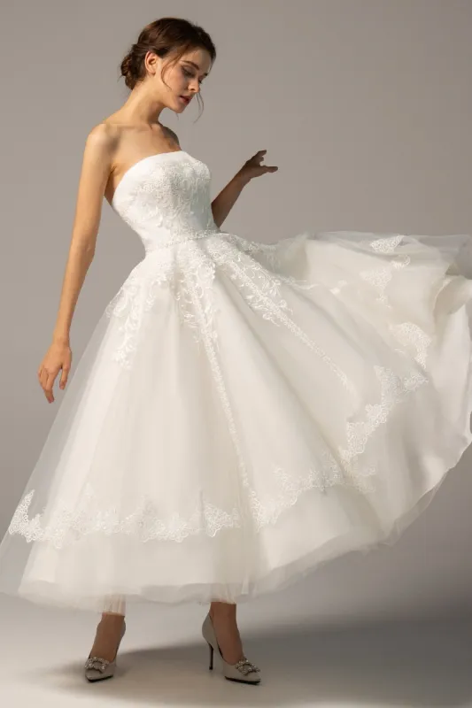 A-Line Ankle Length Tulle Wedding Dress CW2392 sold by Cocomelody