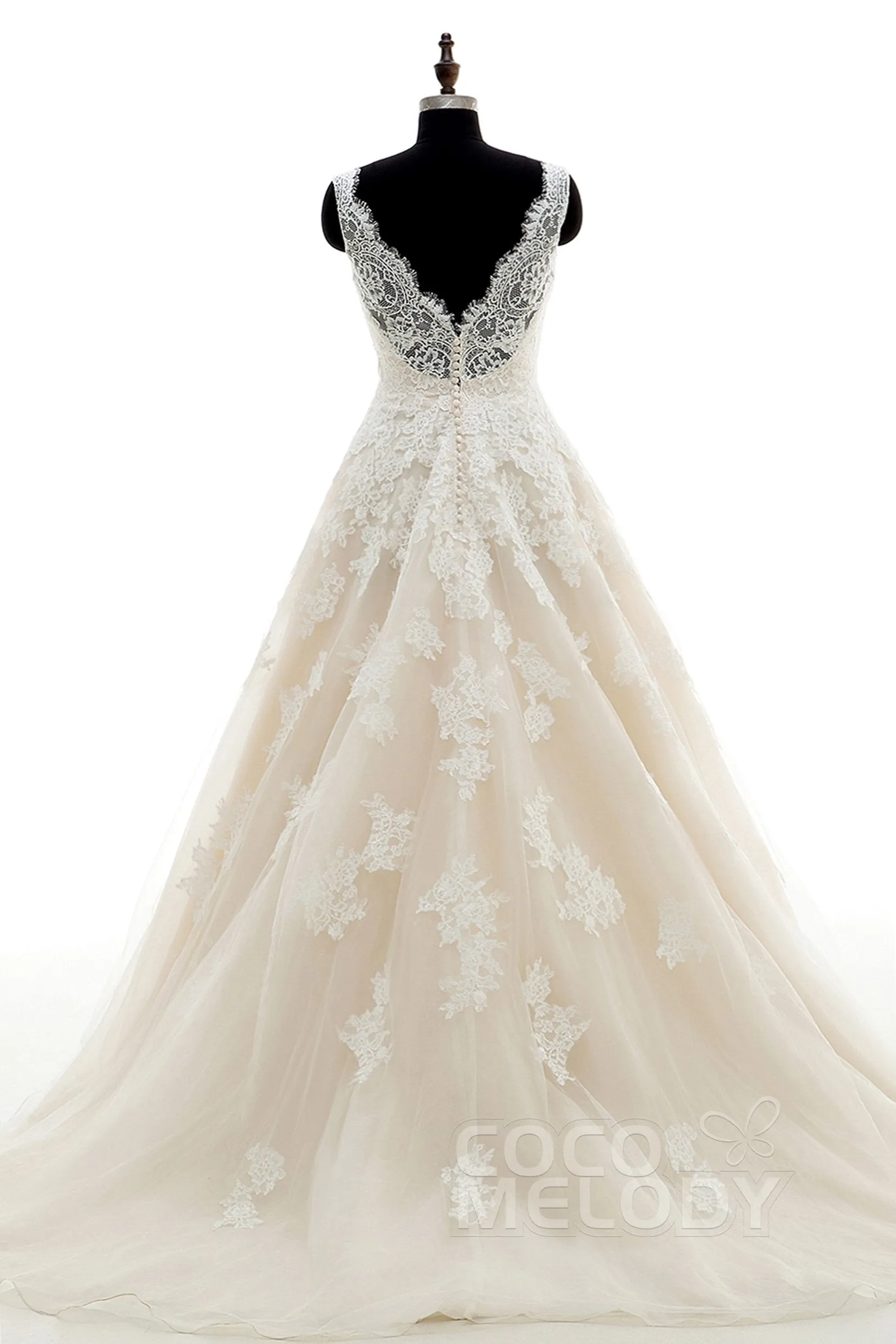 A-Line Court Train Tulle and Lace Wedding Dress CWAT16004 sold by Cocomelody product image thumbnail 2