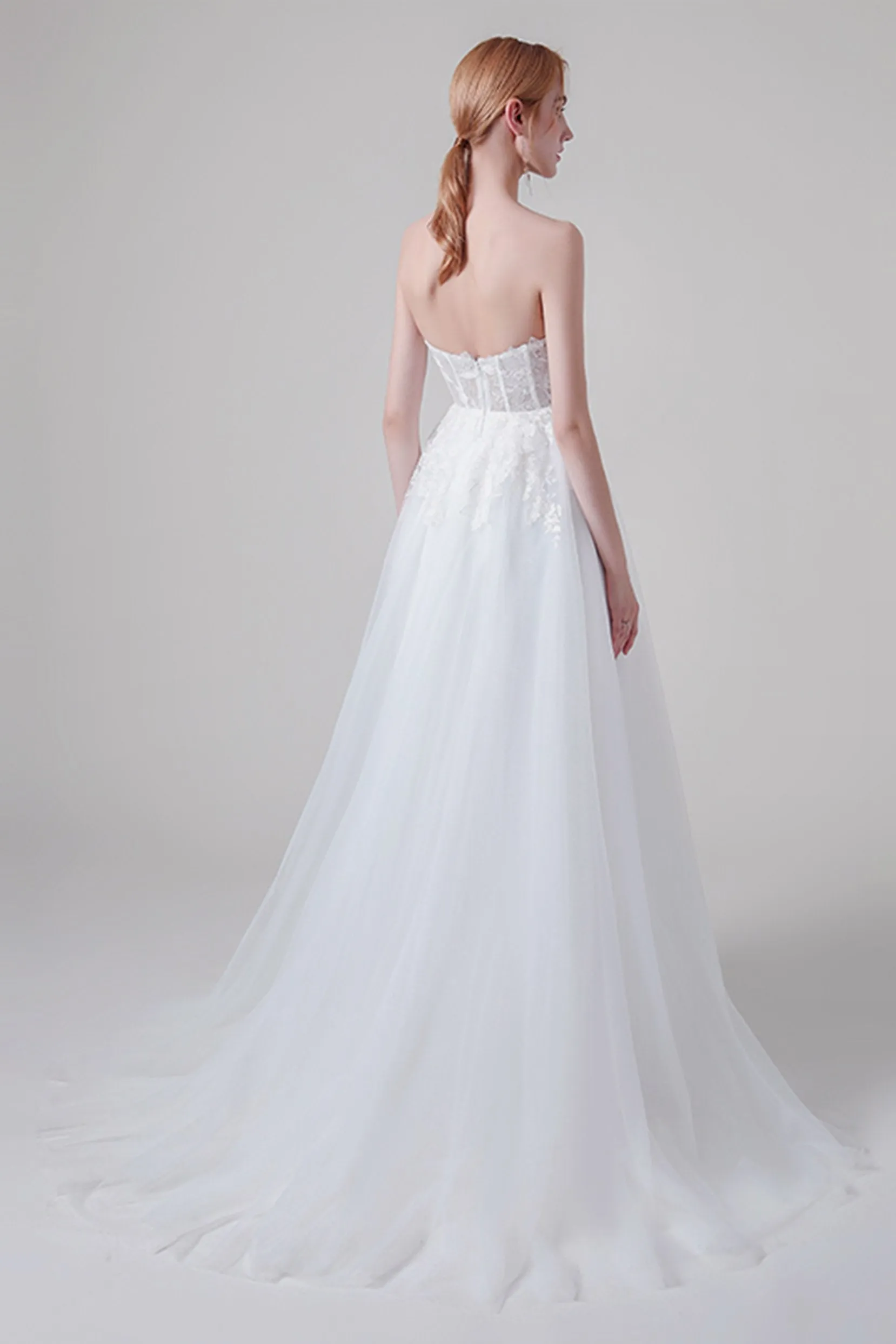 A-Line Sweep-Brush Train Lace Tulle Wedding Dress CW2743 sold by Cocomelody product image thumbnail 2