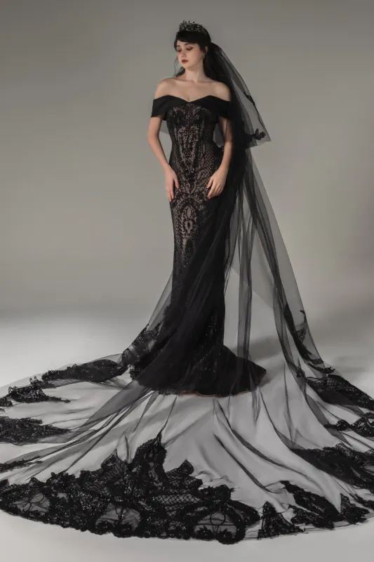 Two-tier Lace Edge Tulle Lace Cathedral Veils with Appliques CV0278 sold by Cocomelody