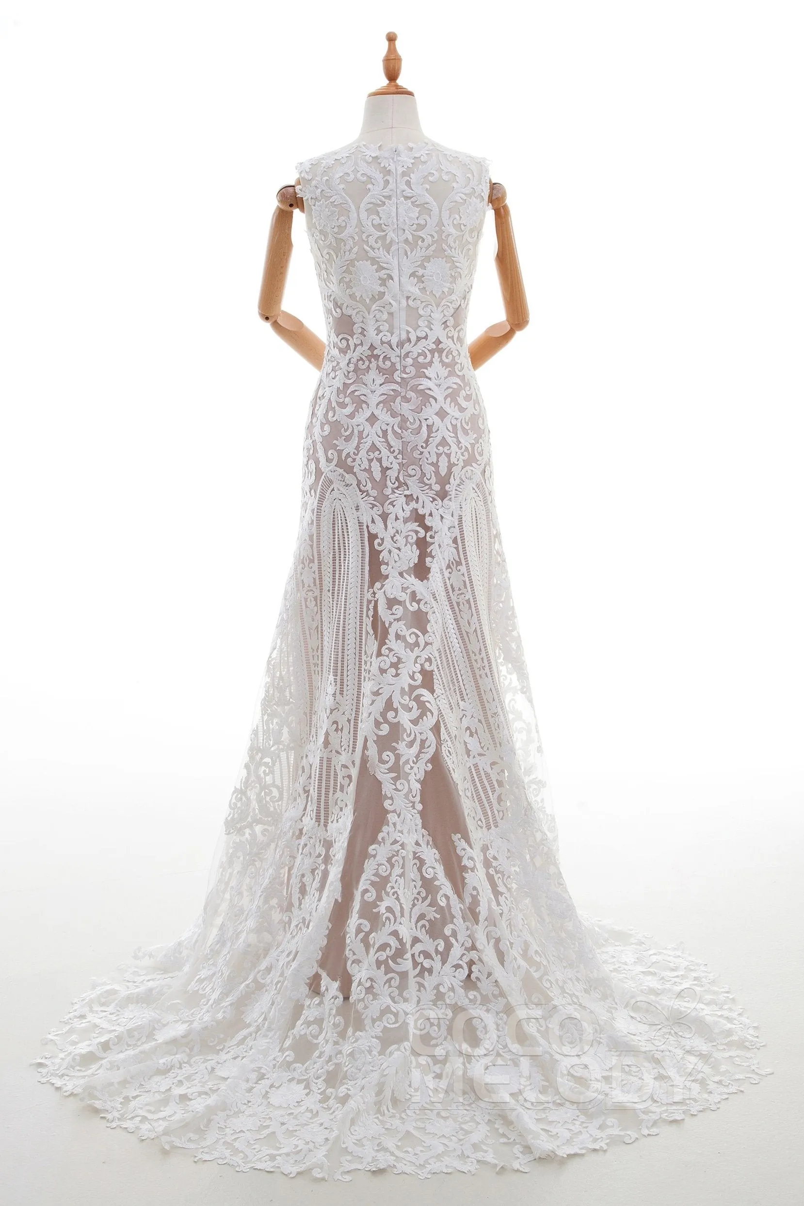 Sheath Sweep-Brush Train Lace Wedding Dress LD4317 sold by Cocomelody product image thumbnail 2
