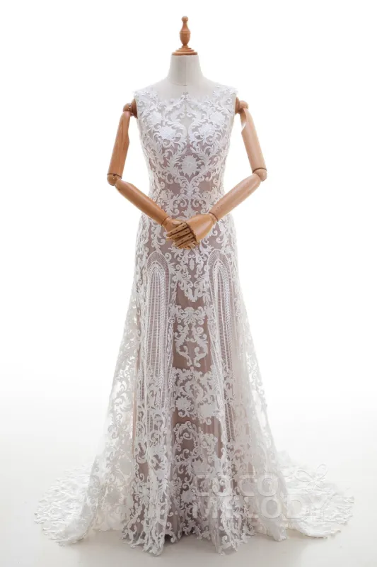 Sheath Sweep-Brush Train Lace Wedding Dress LD4317 sold by Cocomelody