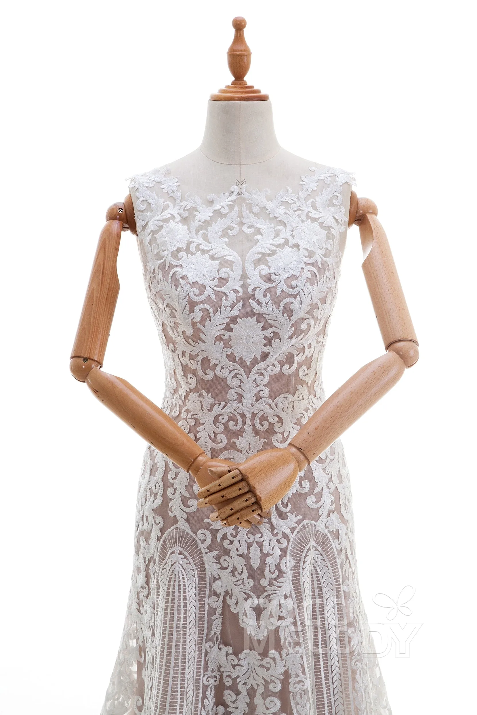 Sheath Sweep-Brush Train Lace Wedding Dress LD4317 sold by Cocomelody product image thumbnail 3