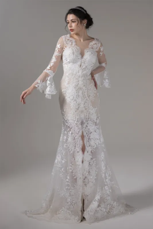 Trumpet-Mermaid Sweep-Brush Train Lace Wedding Dress CW2659 sold by Cocomelody