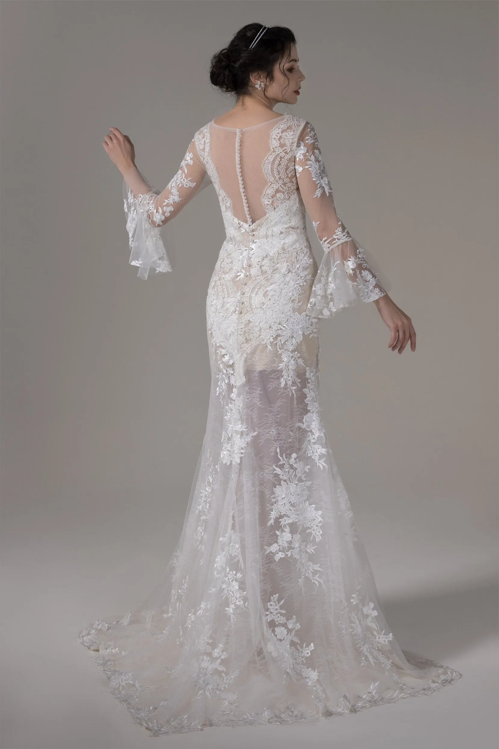 Trumpet-Mermaid Sweep-Brush Train Lace Wedding Dress CW2659 sold by Cocomelody product image thumbnail 2