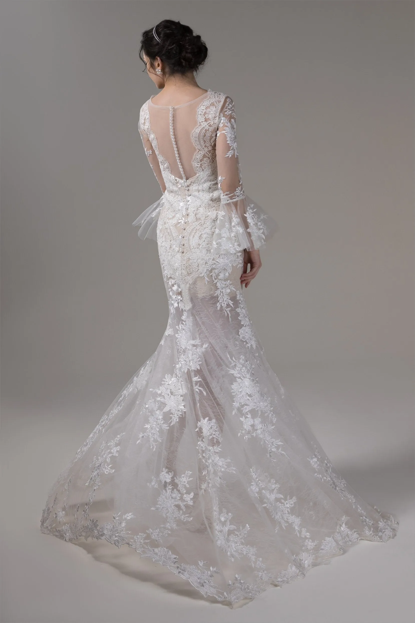 Trumpet-Mermaid Sweep-Brush Train Lace Wedding Dress CW2659 sold by Cocomelody product image thumbnail 4