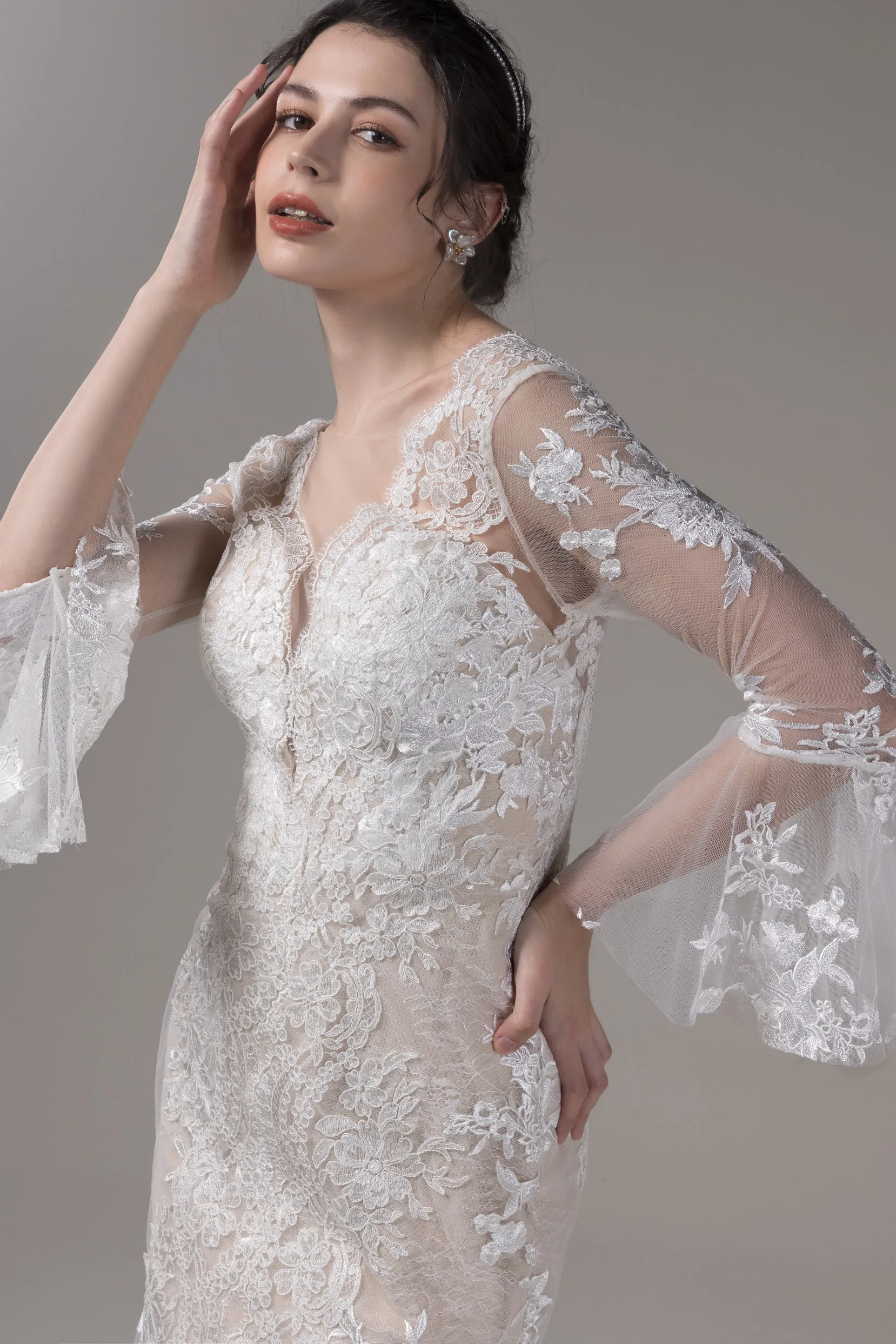 Trumpet-Mermaid Sweep-Brush Train Lace Wedding Dress CW2659 sold by Cocomelody product image thumbnail 5