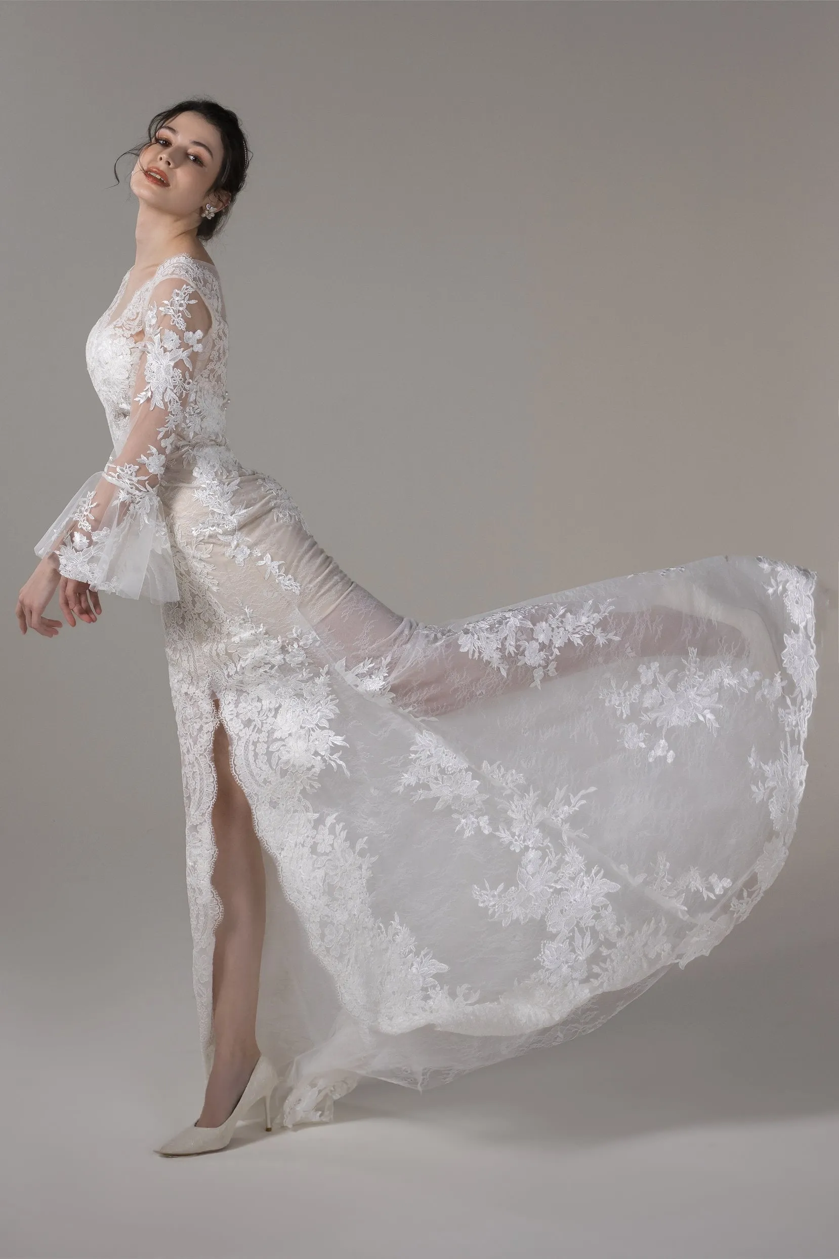 Trumpet-Mermaid Sweep-Brush Train Lace Wedding Dress CW2659 sold by Cocomelody product image thumbnail 3