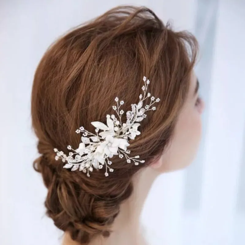 Handmade flowers for the bride Combs pearl headband wedding dress accessories 606964140214 sold by Cocomelody