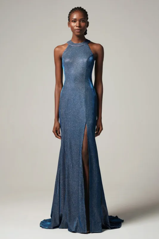 Sheath-Column Floor Length Gold Dusting Fabric Dress CS0262 sold by Cocomelody