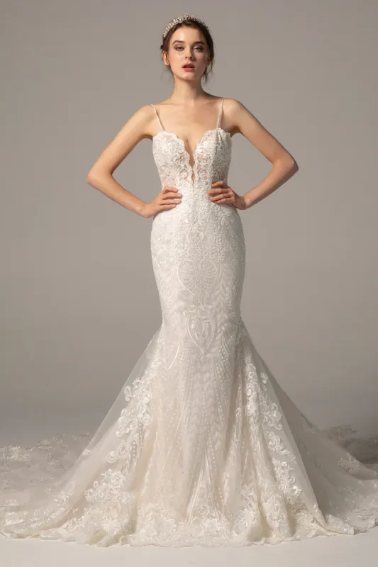 Trumpet-Mermaid Cathedral Train Tulle Wedding Dress CW2376 sold by Cocomelody