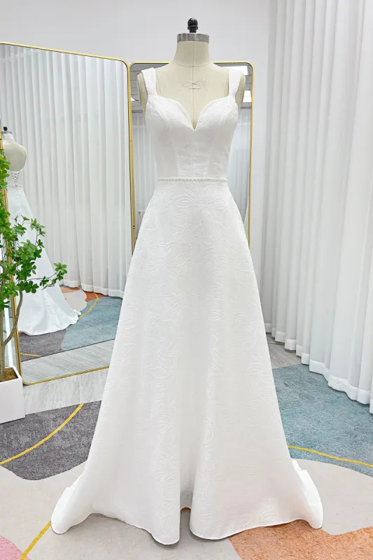 A-Line Sweep-Brush Train Jacquard Satin Wedding Dress CW3293 sold by Cocomelody