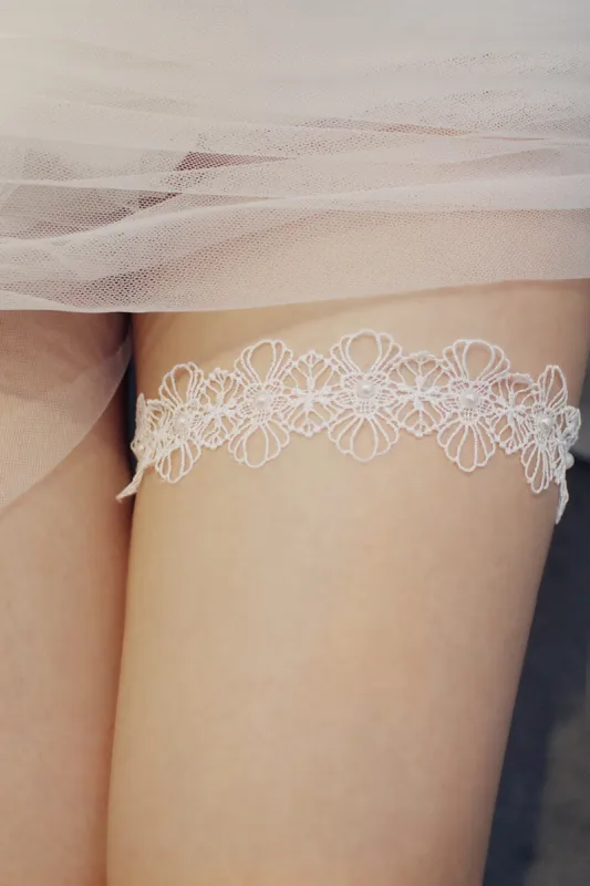 Lace Wedding Garter with Pearls CZ0313 sold by Cocomelody