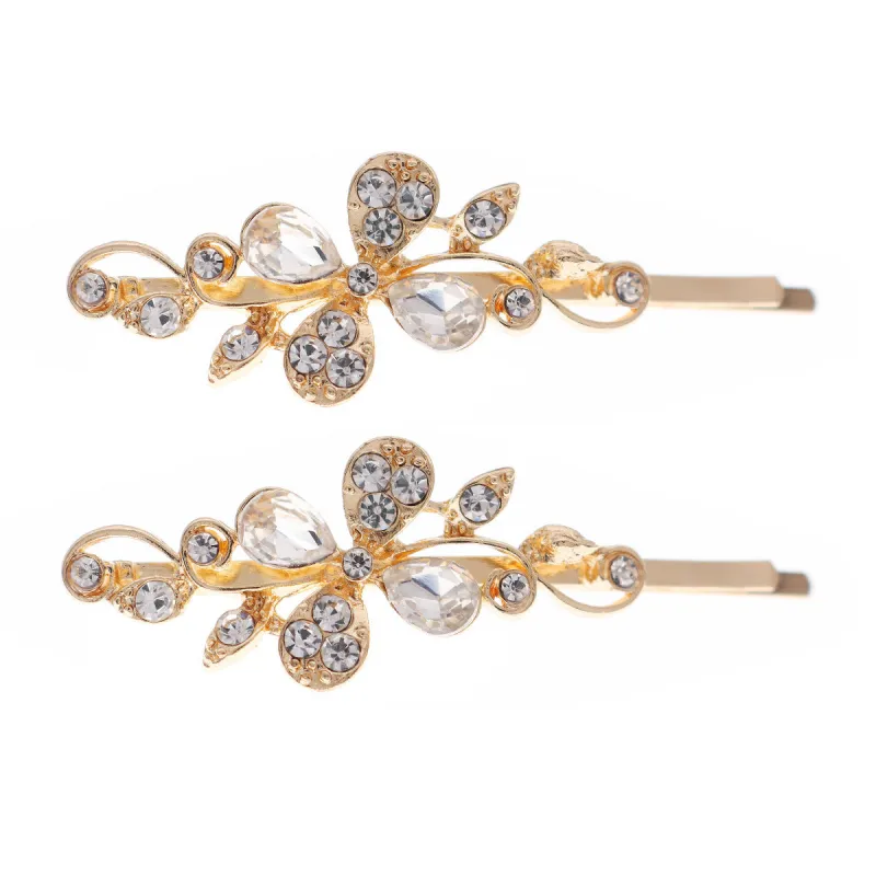 Hair accessories Metal Hair Clips Broken bangs One line clip leaf rhinestone alloy hair clips 679973510035 sold by Cocomelody