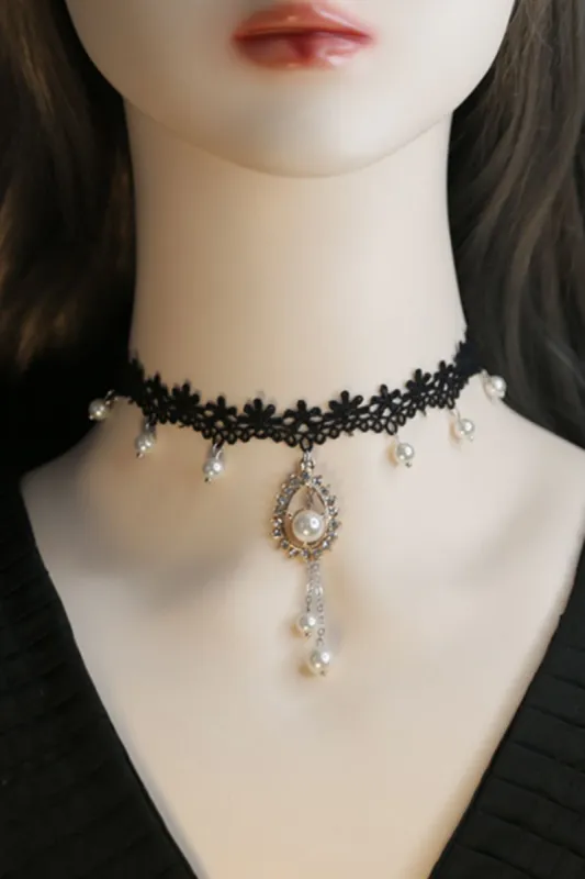 Lace and Alloy Necklaces with Crystals CX0045 sold by Cocomelody