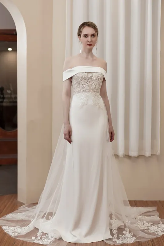 Sheath-Column Sweep-Brush Train Lace Wedding Dress CW2979 sold by Cocomelody