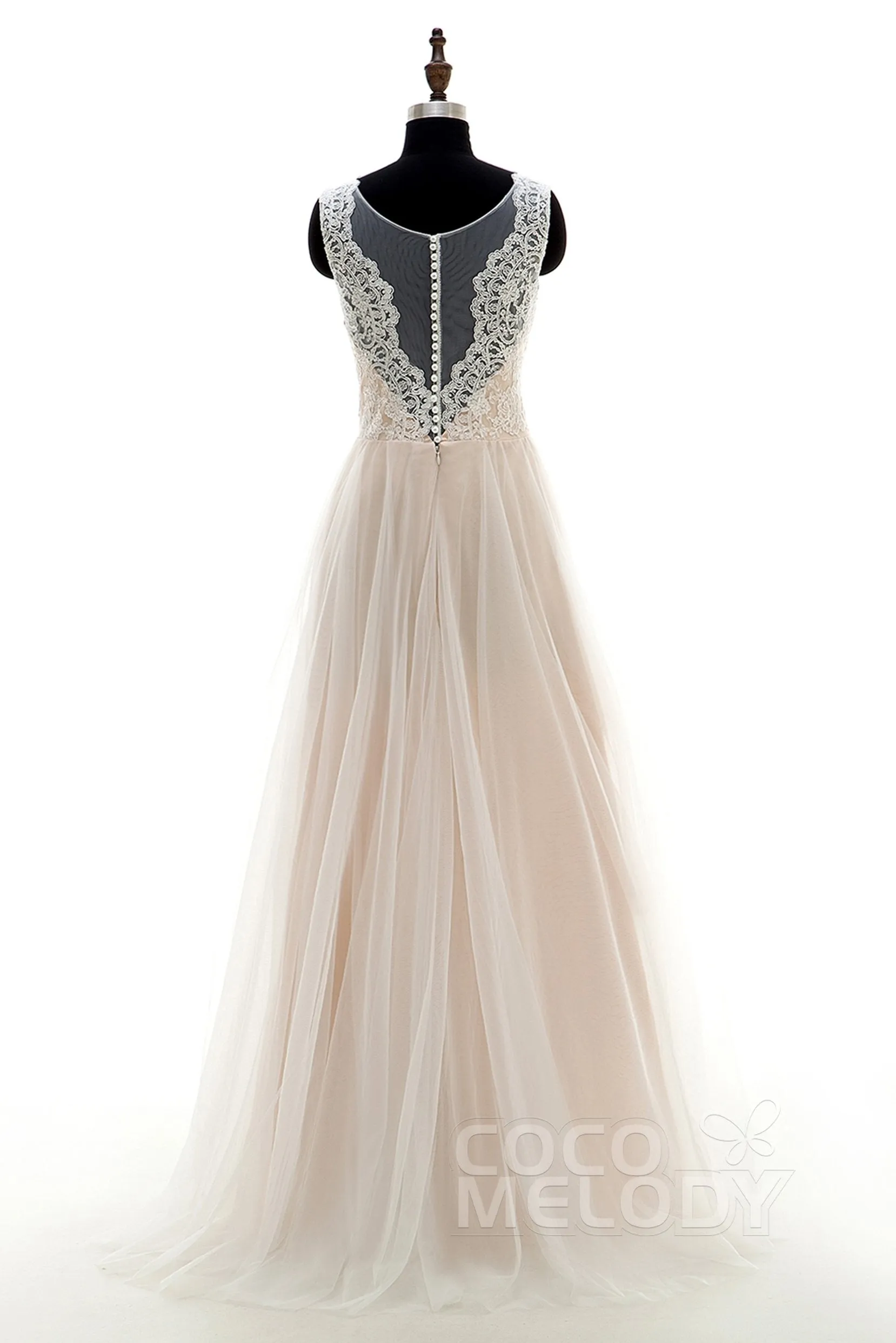 A-Line Sweep-Brush Train Tulle and Lace Wedding Dress LD3569 sold by Cocomelody product image thumbnail 2