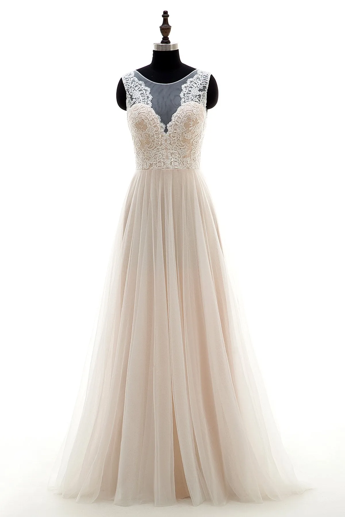 A-Line Sweep-Brush Train Tulle and Lace Wedding Dress LD3569 sold by Cocomelody